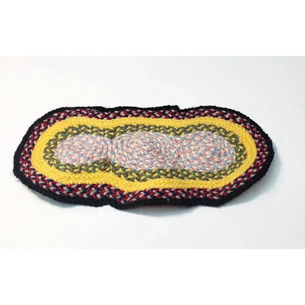 Vintage Dollhouse Braided Multicolor Oval Rug 6